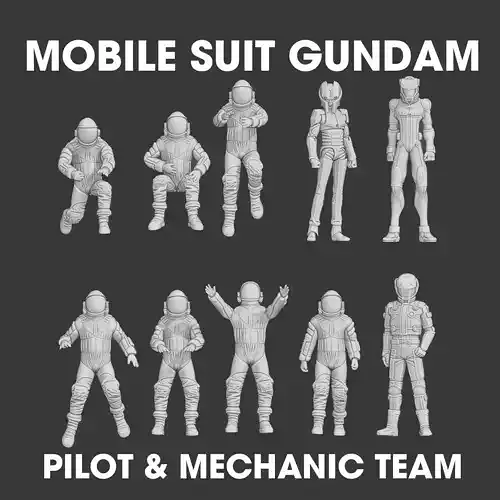 Mobile suit gundam pilot and mechanic team figure