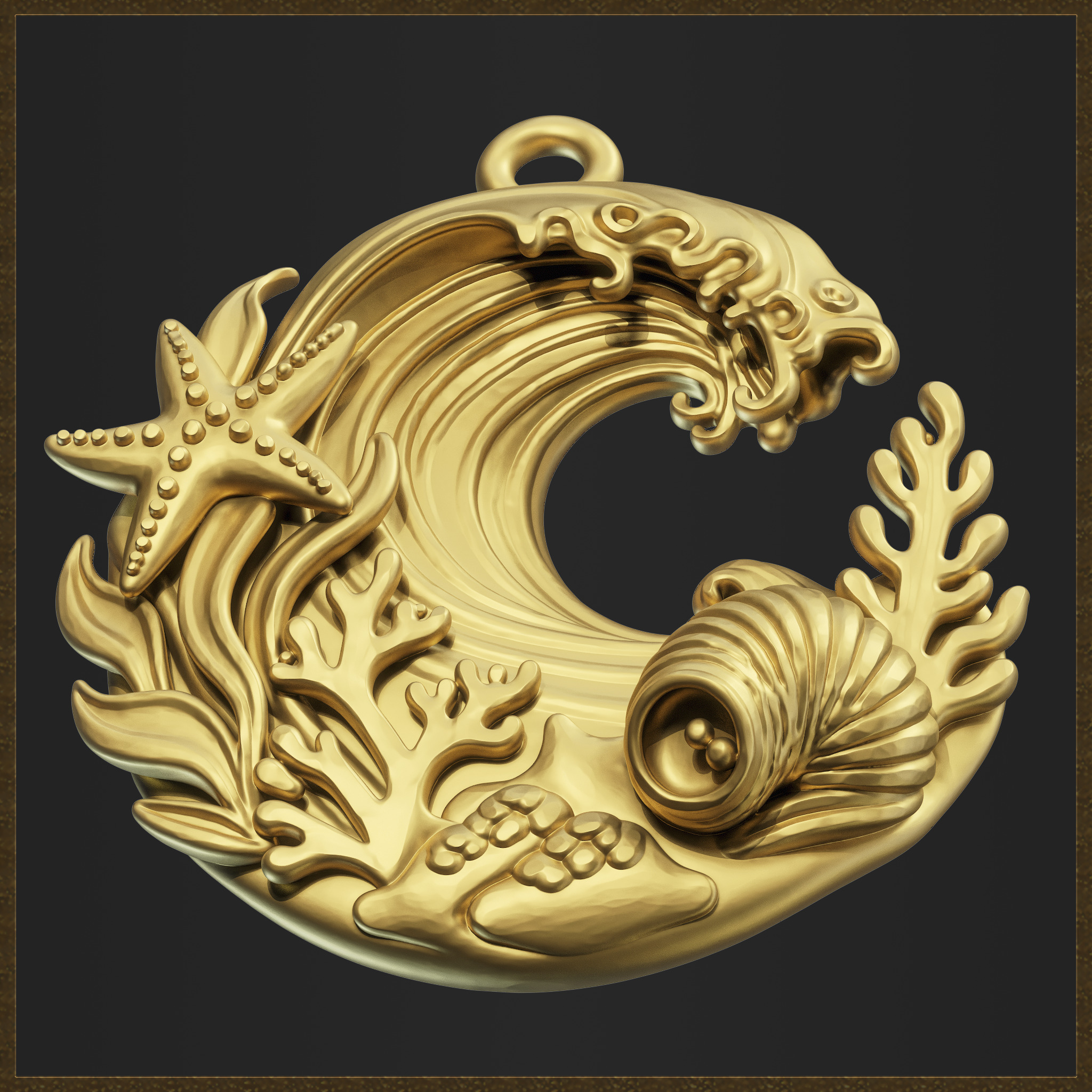 Ocean Coral Wave Pendant 3D print model_5