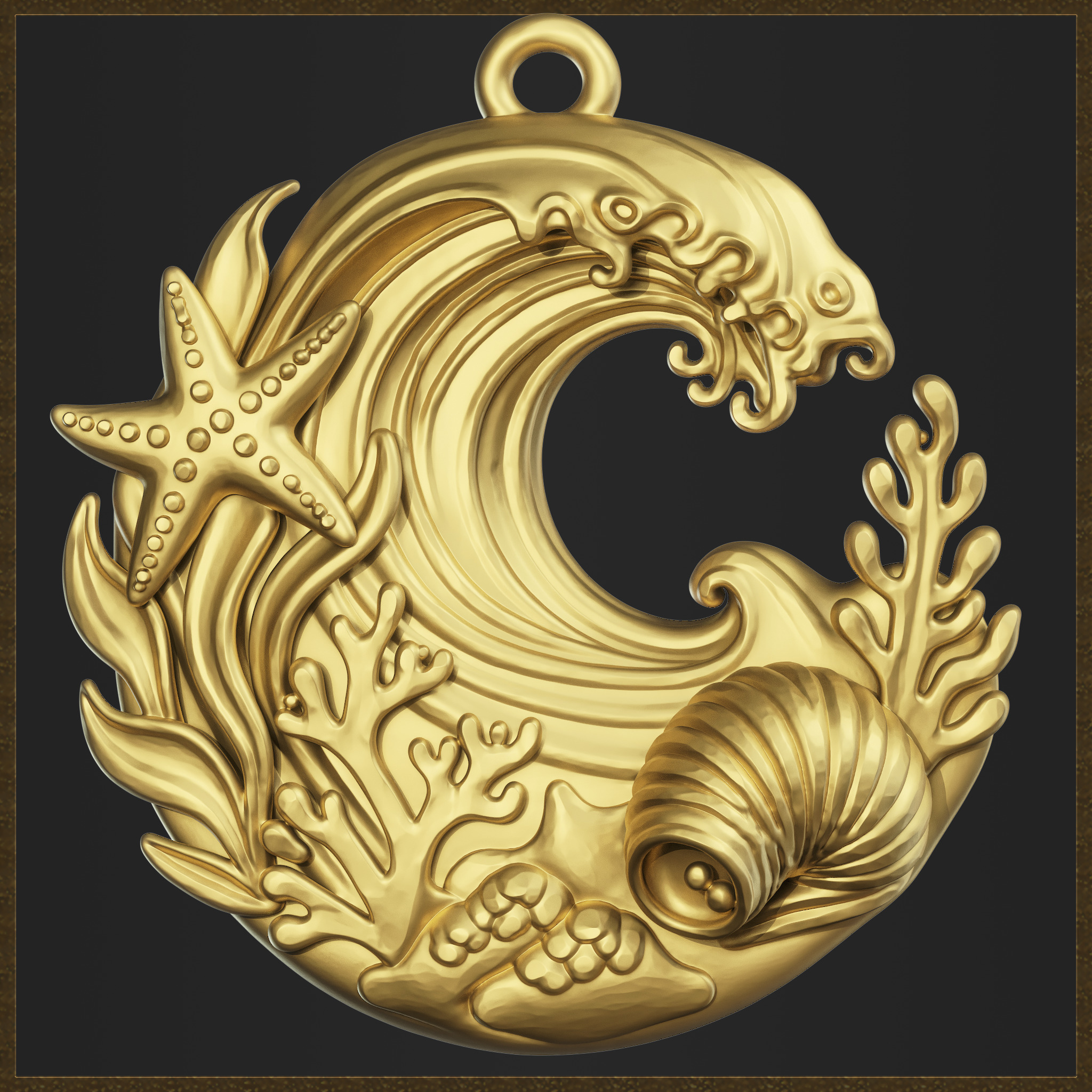 Ocean Coral Wave Pendant 3D print model_1