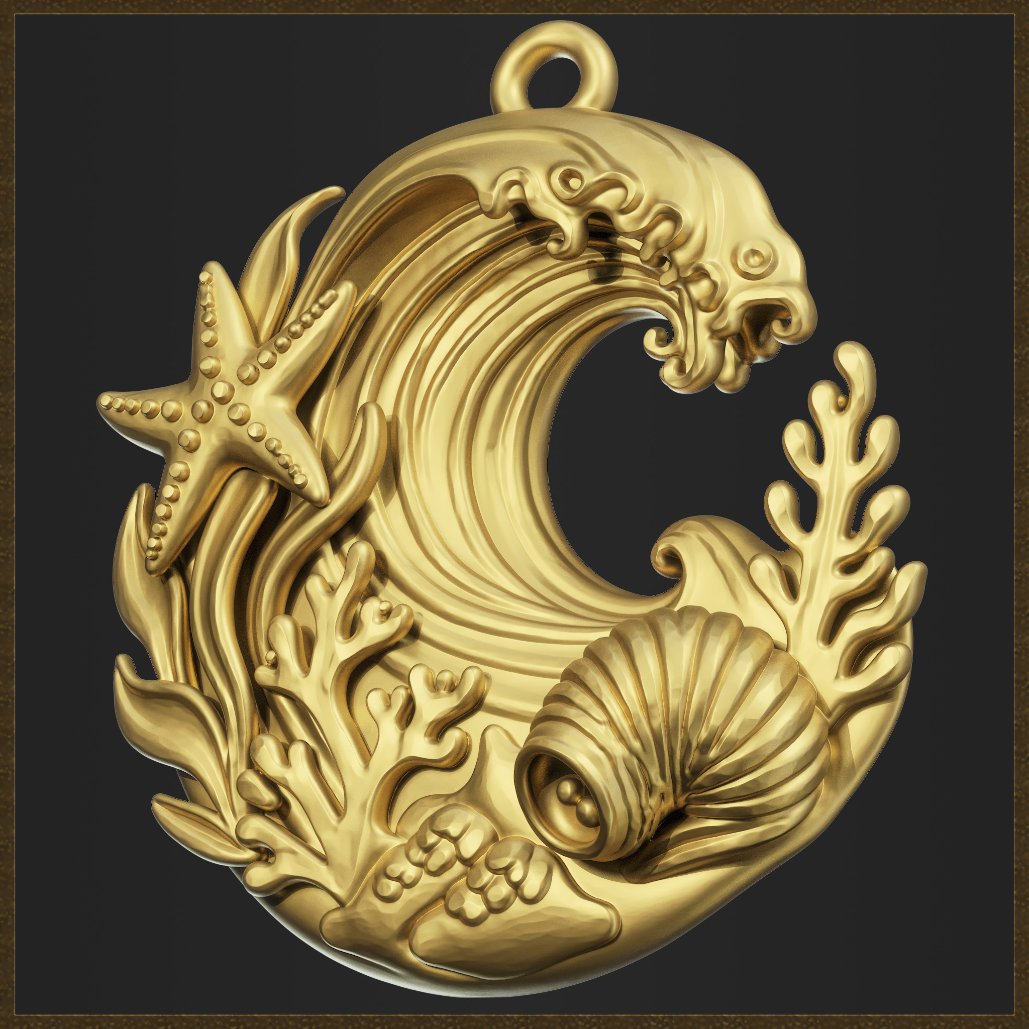 Ocean Coral Wave Pendant 3D print model_4