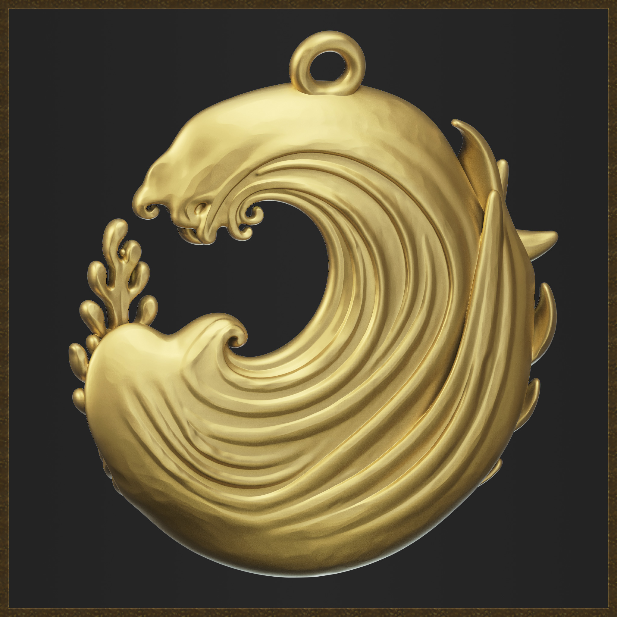 Ocean Coral Wave Pendant 3D print model_6