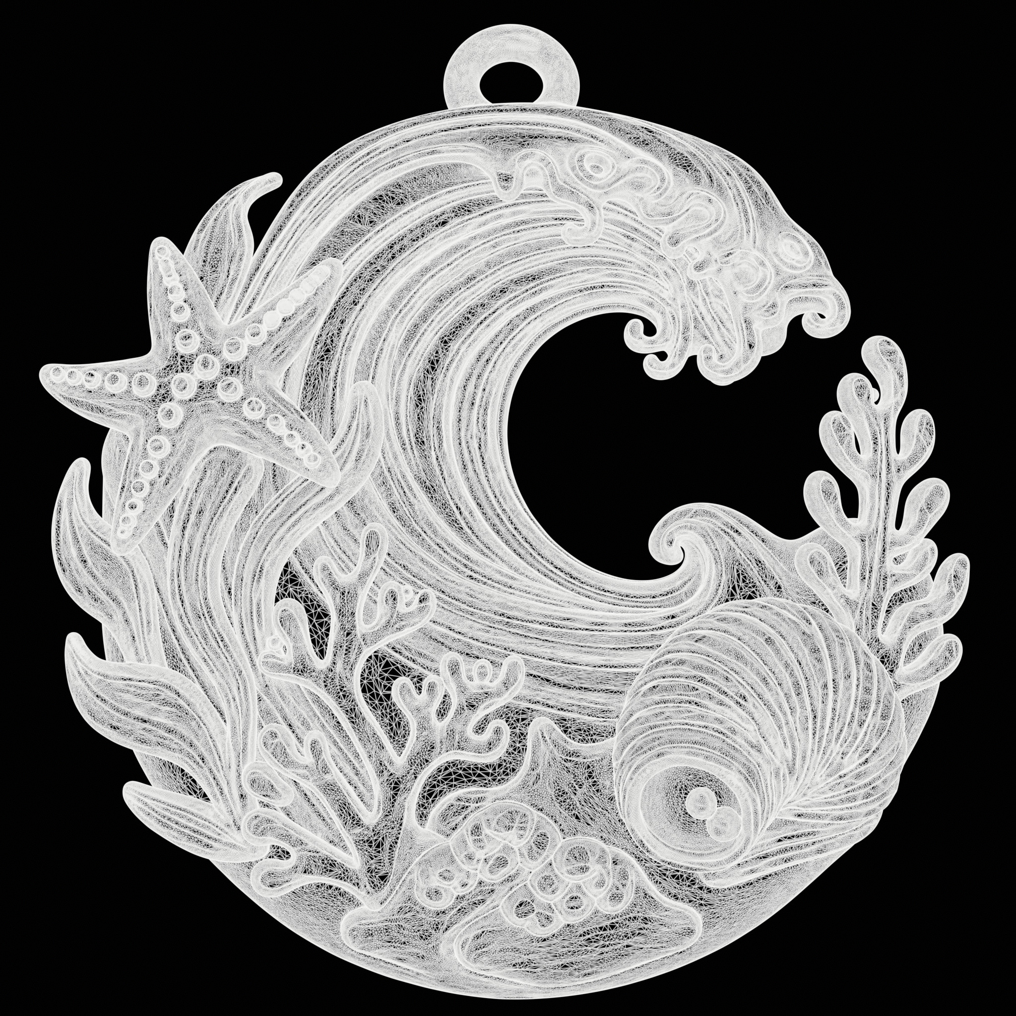 Ocean Coral Wave Pendant 3D print model_7