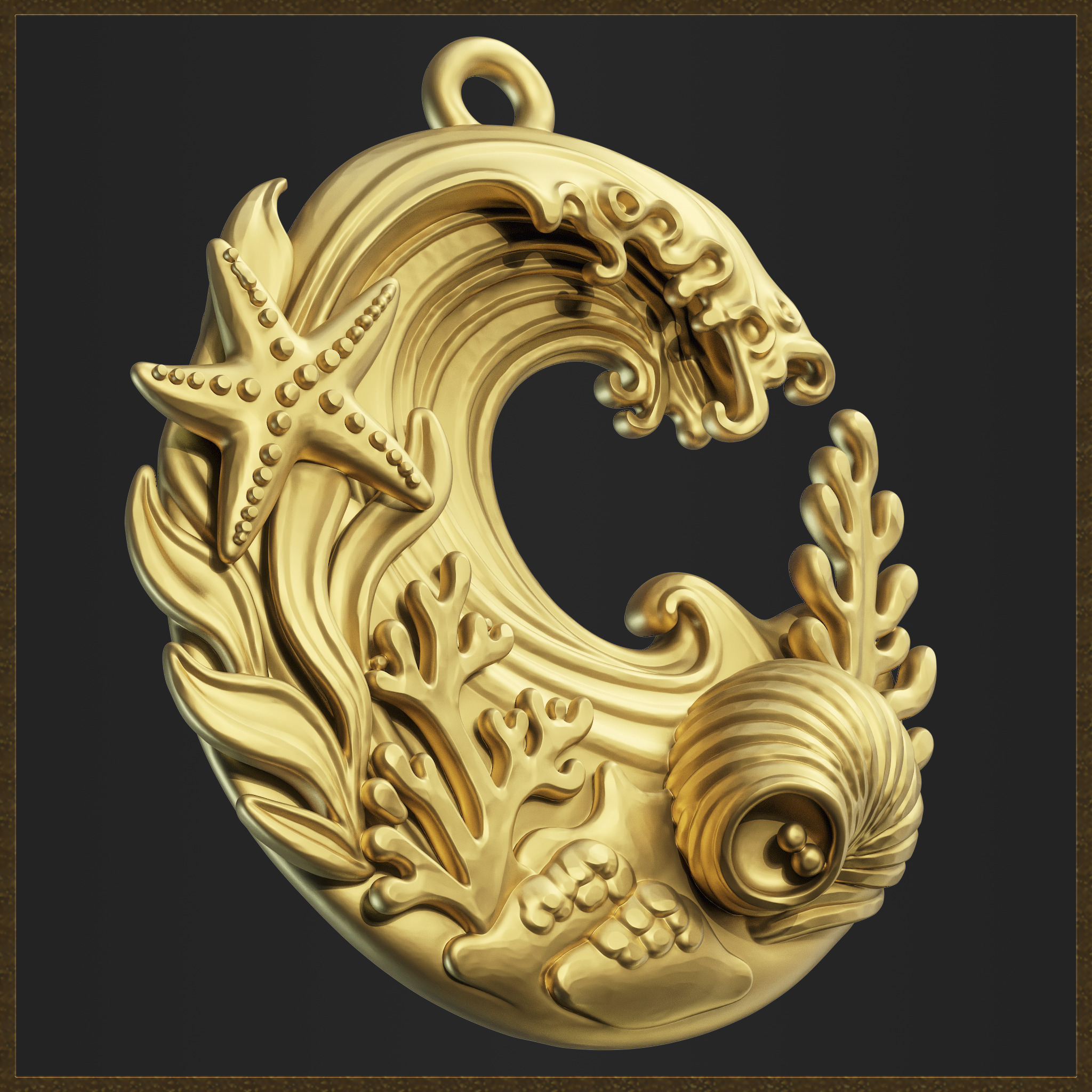 Ocean Coral Wave Pendant 3D print model_3