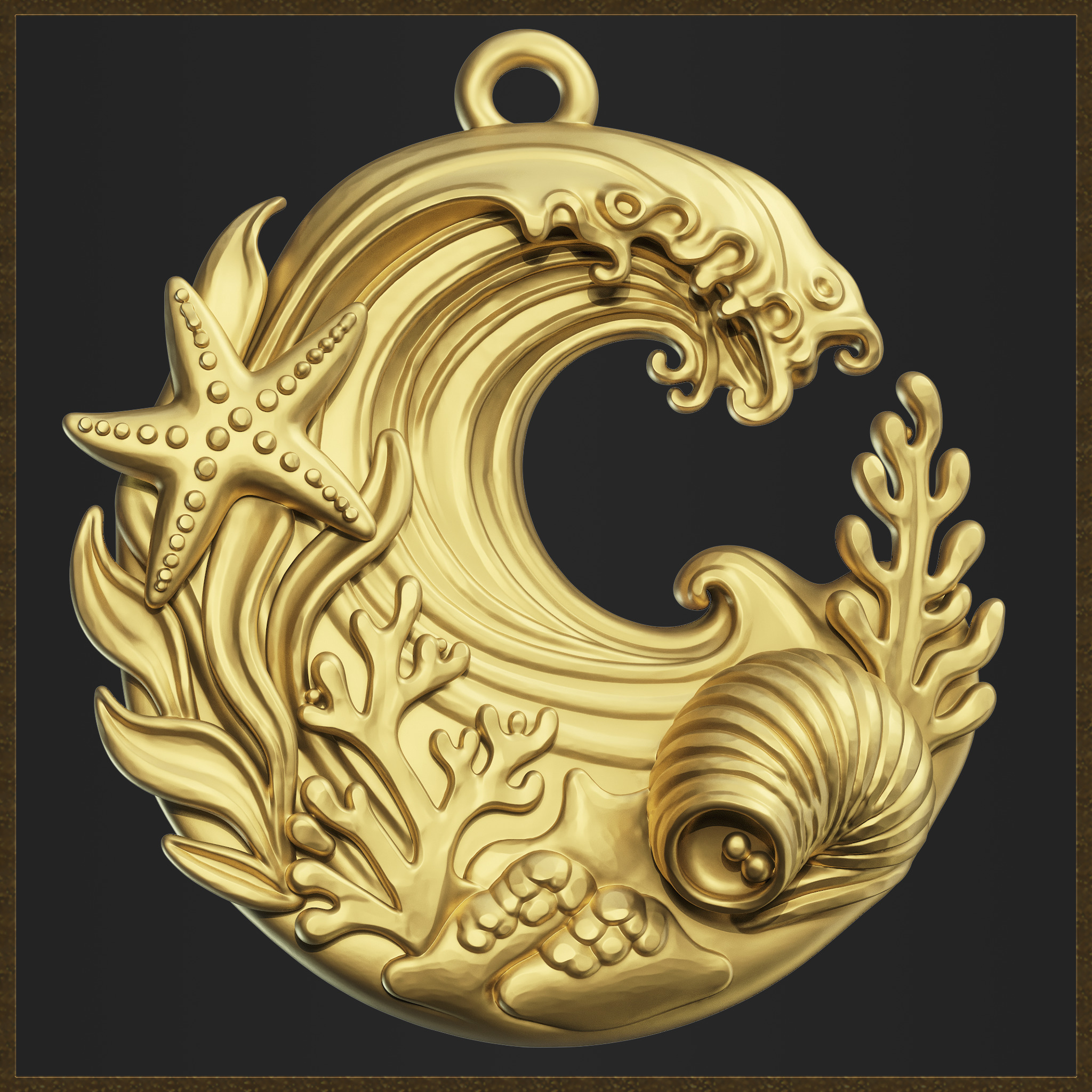 Ocean Coral Wave Pendant 3D print model_2