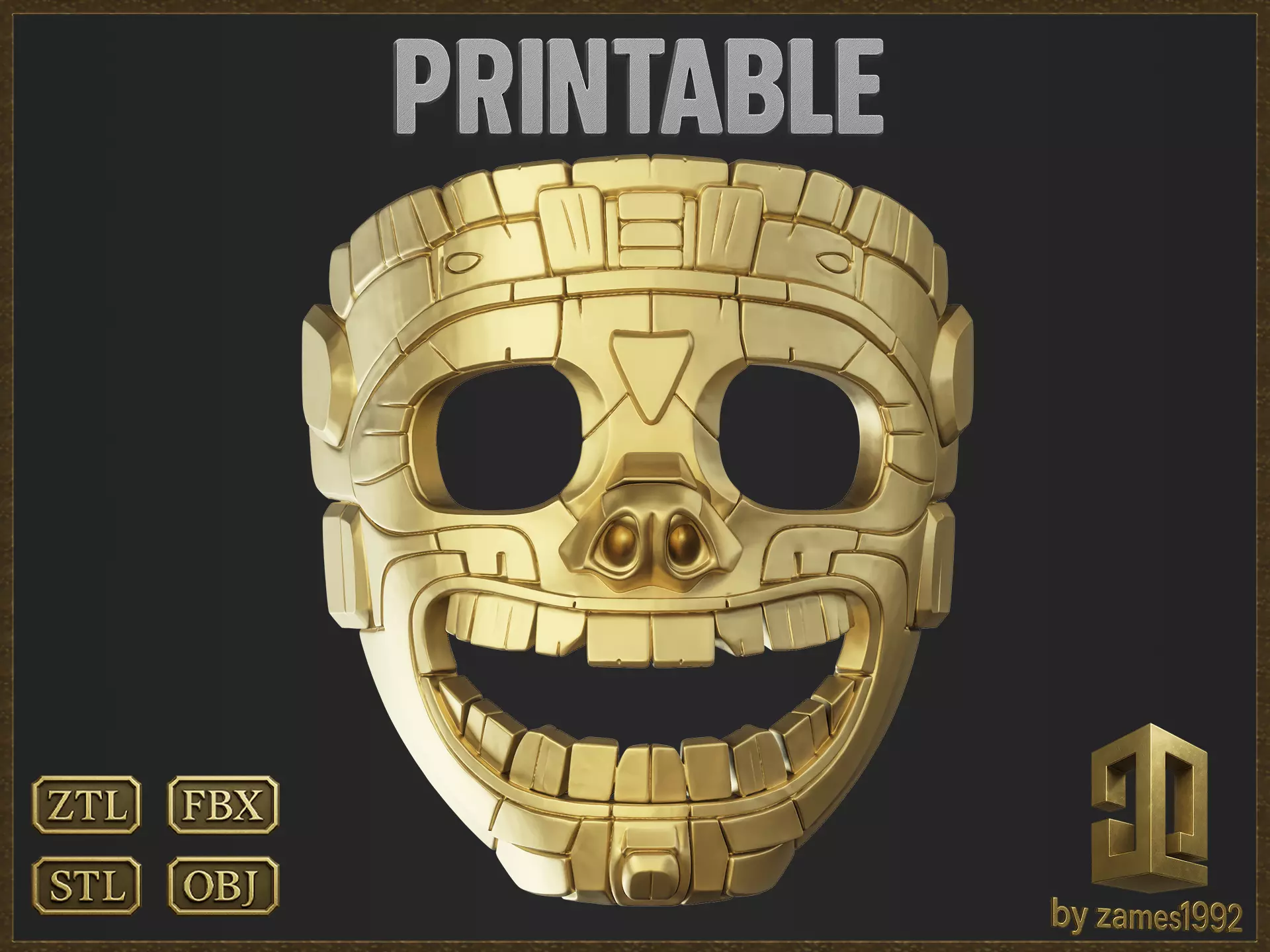 Aztec Mask Ancient Tribal  3D print model_0
