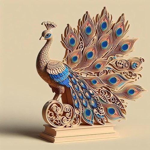 1138  Colorful 3D Model of a  Peacock on Base   pug 3D print model