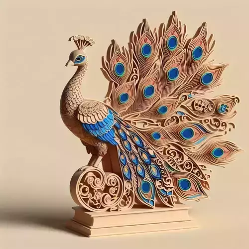 1138  Colorful 3D Model of a  Peacock on Base   pug