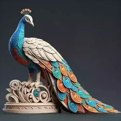1139 Colorful 3D Model of a Peacock on Base  poodle
