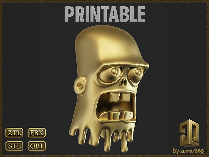 Cartoon Melting Zombie Head 3D print model