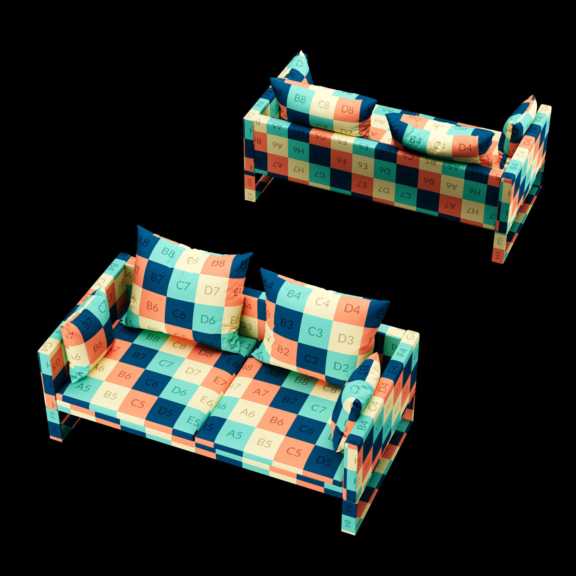Modern sofa 2 seat with pillow 3D model_1
