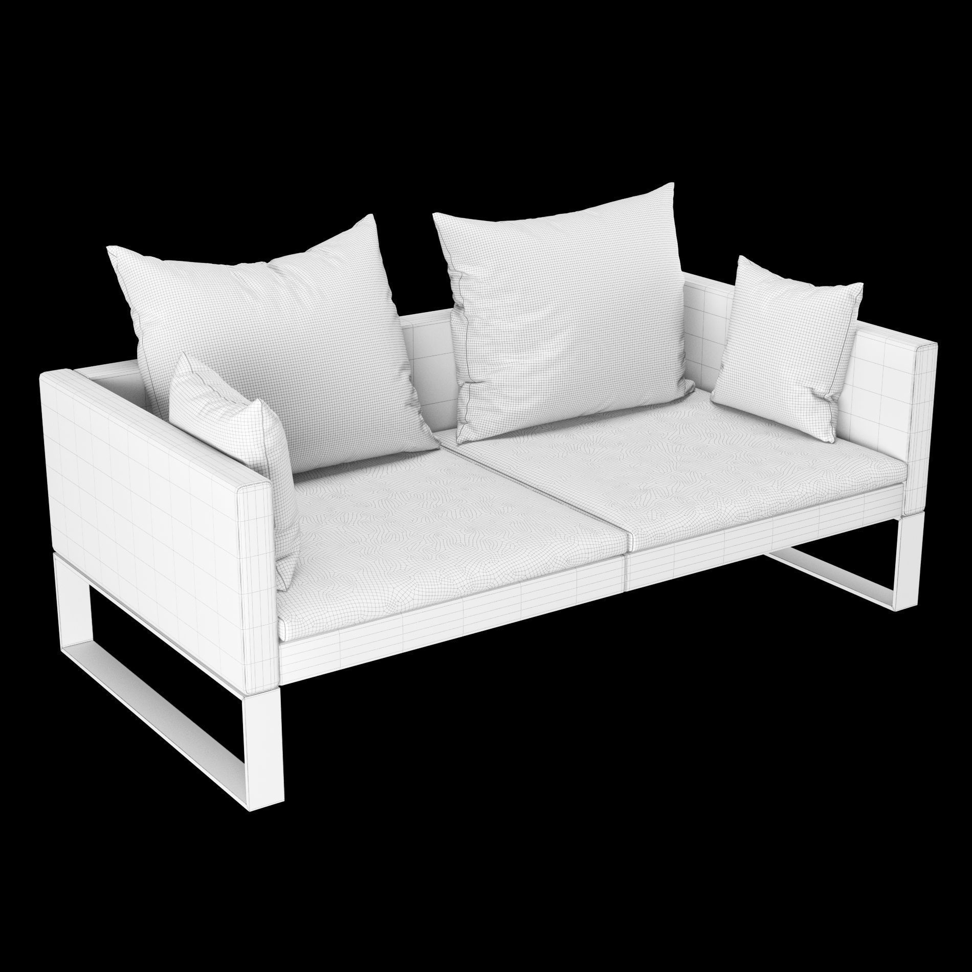 Modern sofa 2 seat with pillow 3D model_4