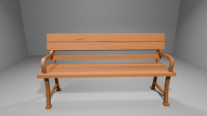 Stylized Wooden Bench Low-poly 3D model