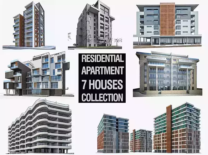 Residential Buildings Collection Low-poly 3D model