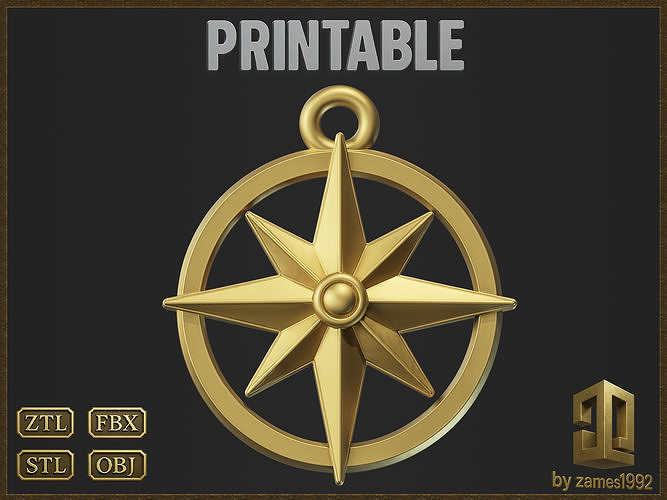 Nautical Compass Pendant 3D print model