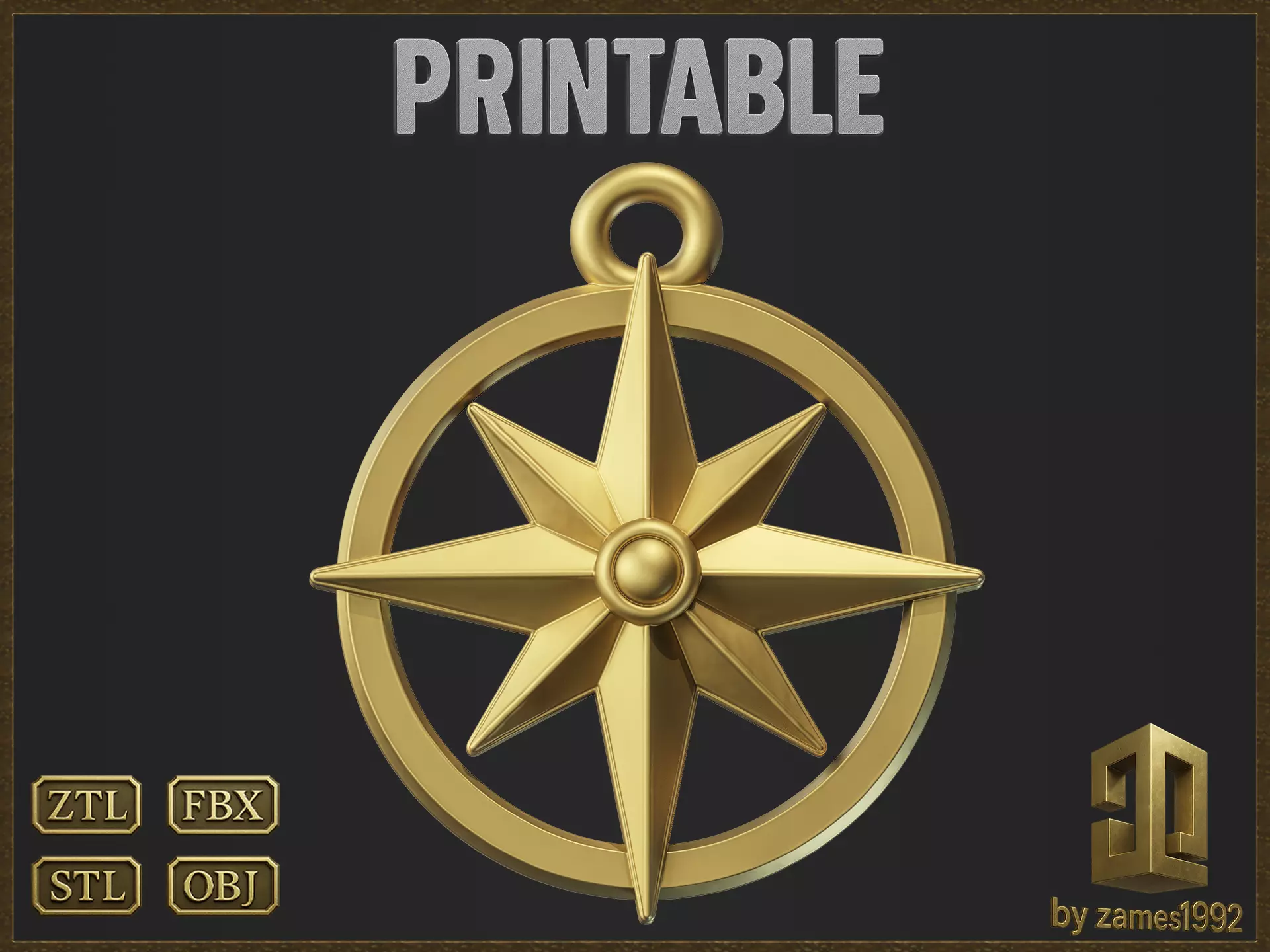 Nautical Compass Pendant 3D print model