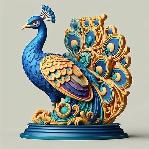1140 Colorful 3D Model of a  Peacock on Base   pug 3D print model