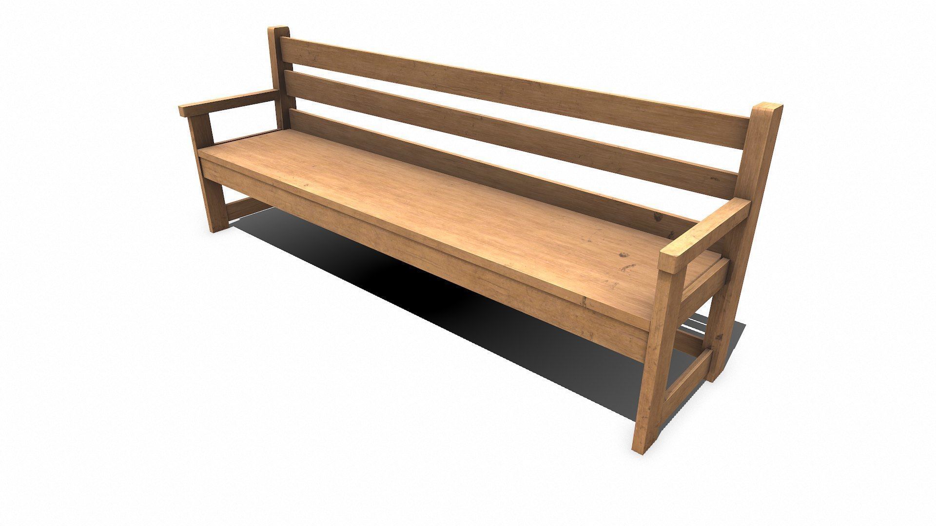 Wooden Outdoor Bench Low-poly PBR Free low-poly 3D model_2