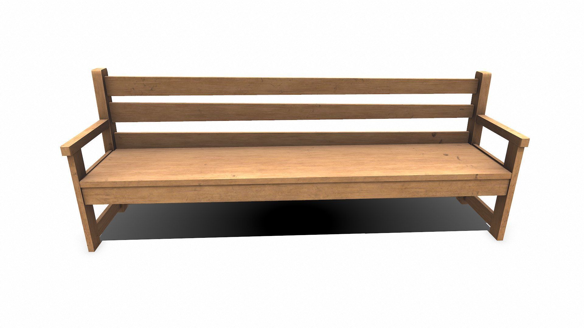 Wooden Outdoor Bench Low-poly PBR Free low-poly 3D model_1