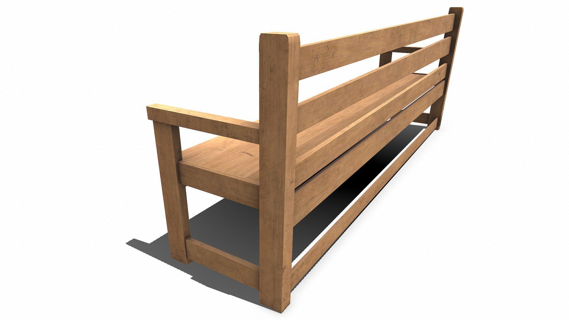 Wooden Outdoor Bench Low-poly PBR Free low-poly 3D model_4