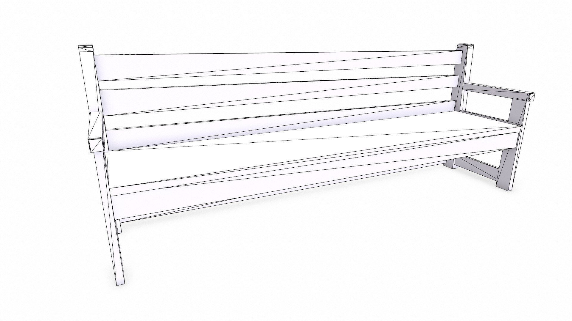 Wooden Outdoor Bench Low-poly PBR Free low-poly 3D model_11