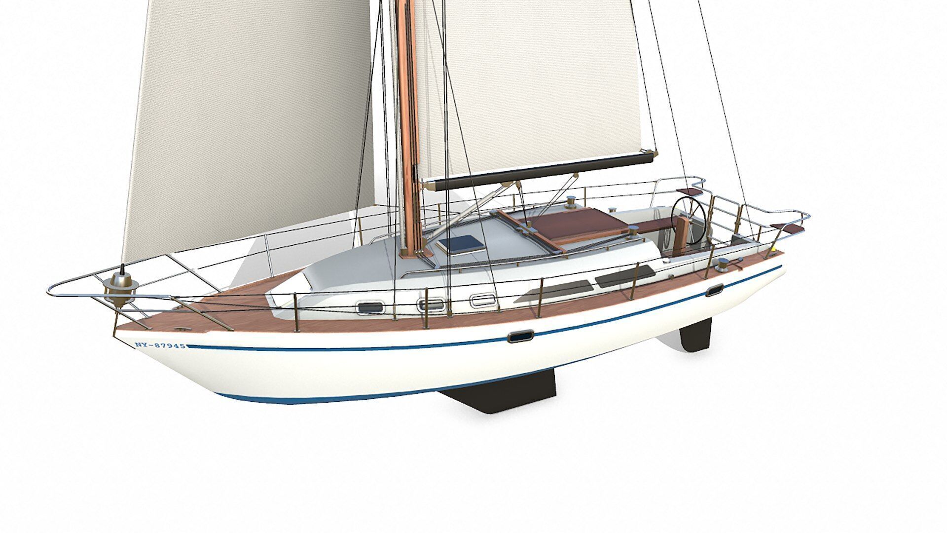 Sailing Yacht  Low-poly PBR Low-poly 3D model_2