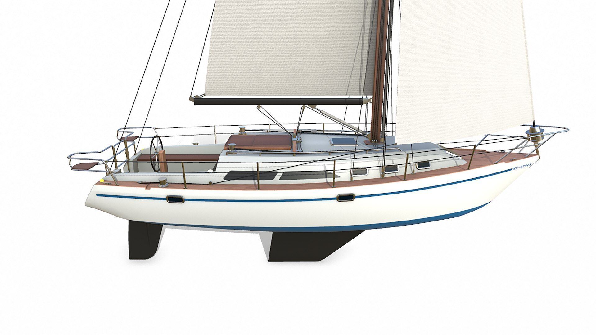 Sailing Yacht  Low-poly PBR Low-poly 3D model_9