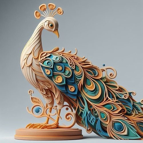 1141  Colorful 3D Model of a   Peacock on Base   pug 3D print model