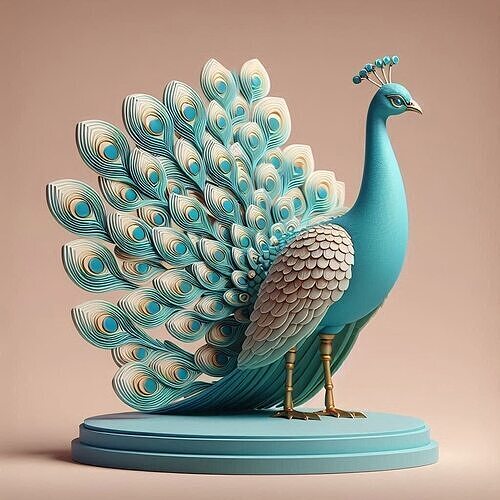 1142  Colorful 3D Model of a   Peacock on Base   pug 3D print model