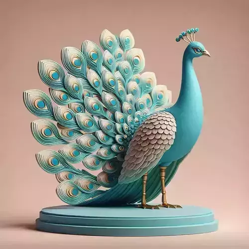 1142  Colorful 3D Model of a   Peacock on Base   pug