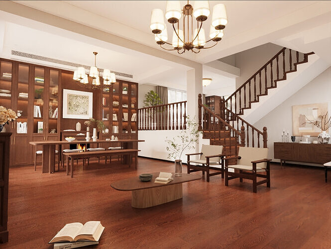 American-style villa living room and dining room 3D model