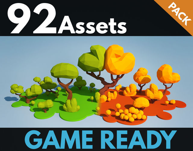 Trees and Bushes Pack - 01 Low-poly 3D model