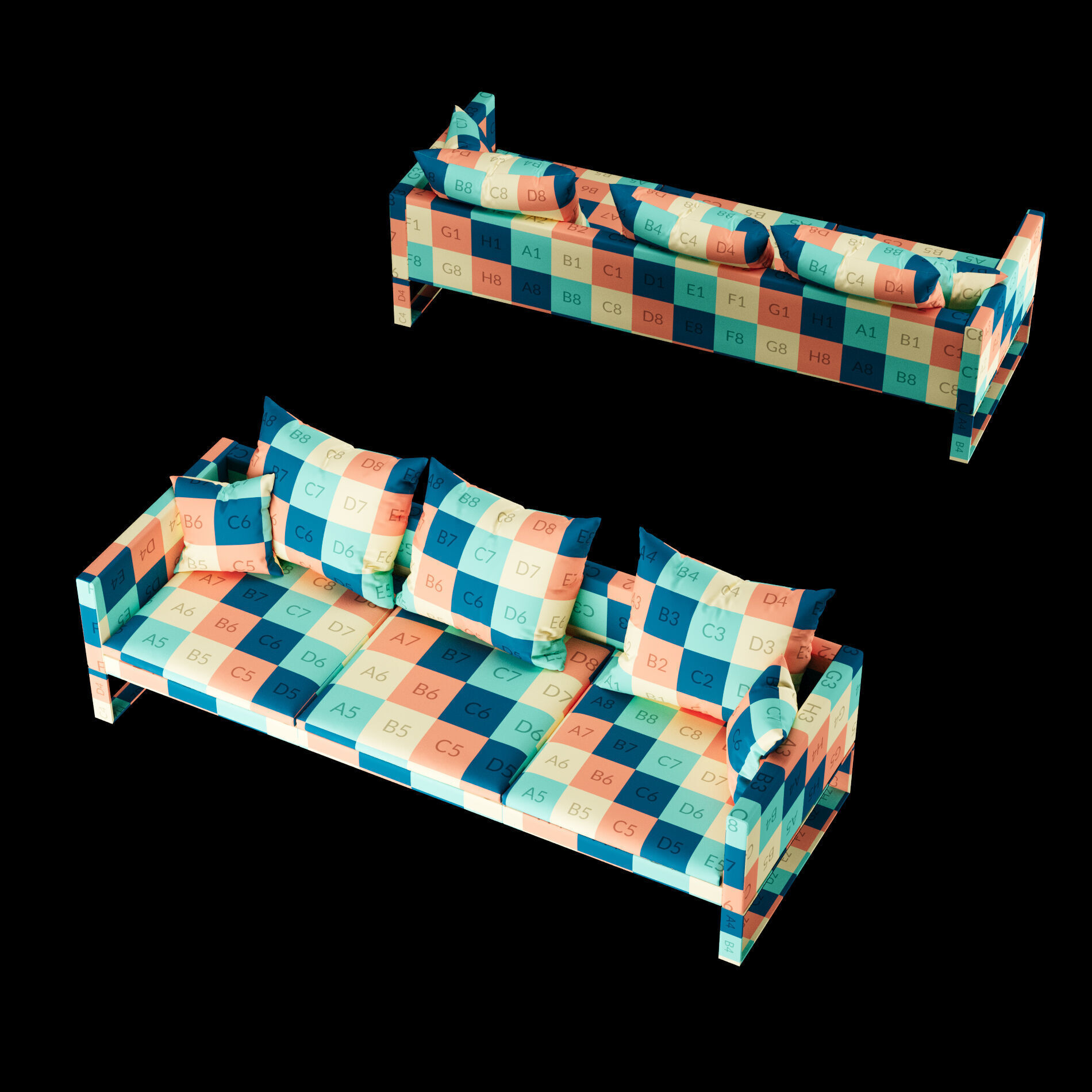 Modern sofa 3 seat with pillow 3D model_1