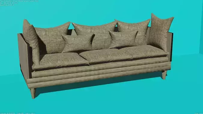 Realistic PBR Game-Ready Couch with Pillows 3D model 6