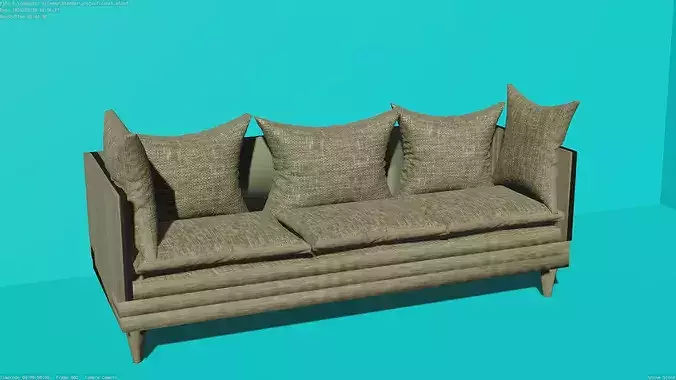 Realistic PBR Game-Ready Couch with Pillows 3D model 5