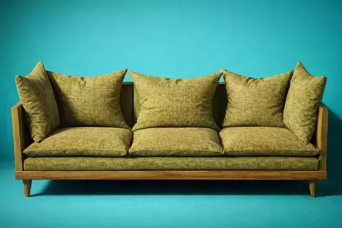 Realistic PBR Game-Ready Couch with Pillows 3D model 4