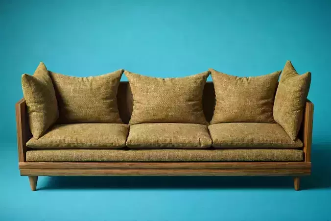 Realistic PBR Game-Ready Couch with Pillows 3D model