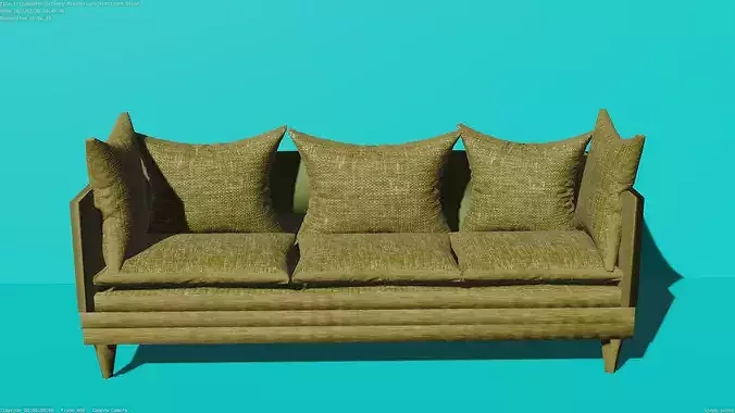 Realistic PBR Game-Ready Couch with Pillows 3D model 7