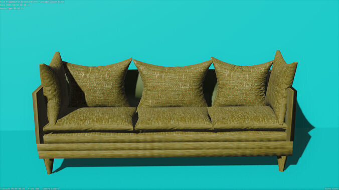 Realistic PBR Game-Ready Couch with Pillows 3D model