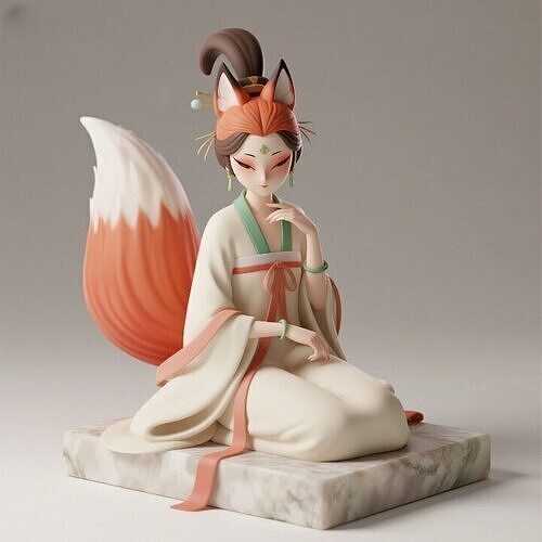 1143 COLORFUL Fox Spirit Woman in Pu Song Ling Style 3D print model