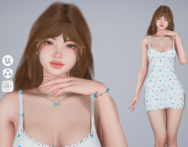 Pretty Girl 01 - Game-Ready Low-poly 3D model
