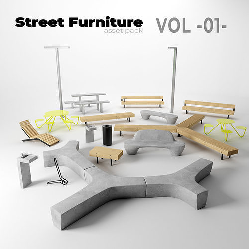 Street Furnitures Asset Pack -01- 3D model