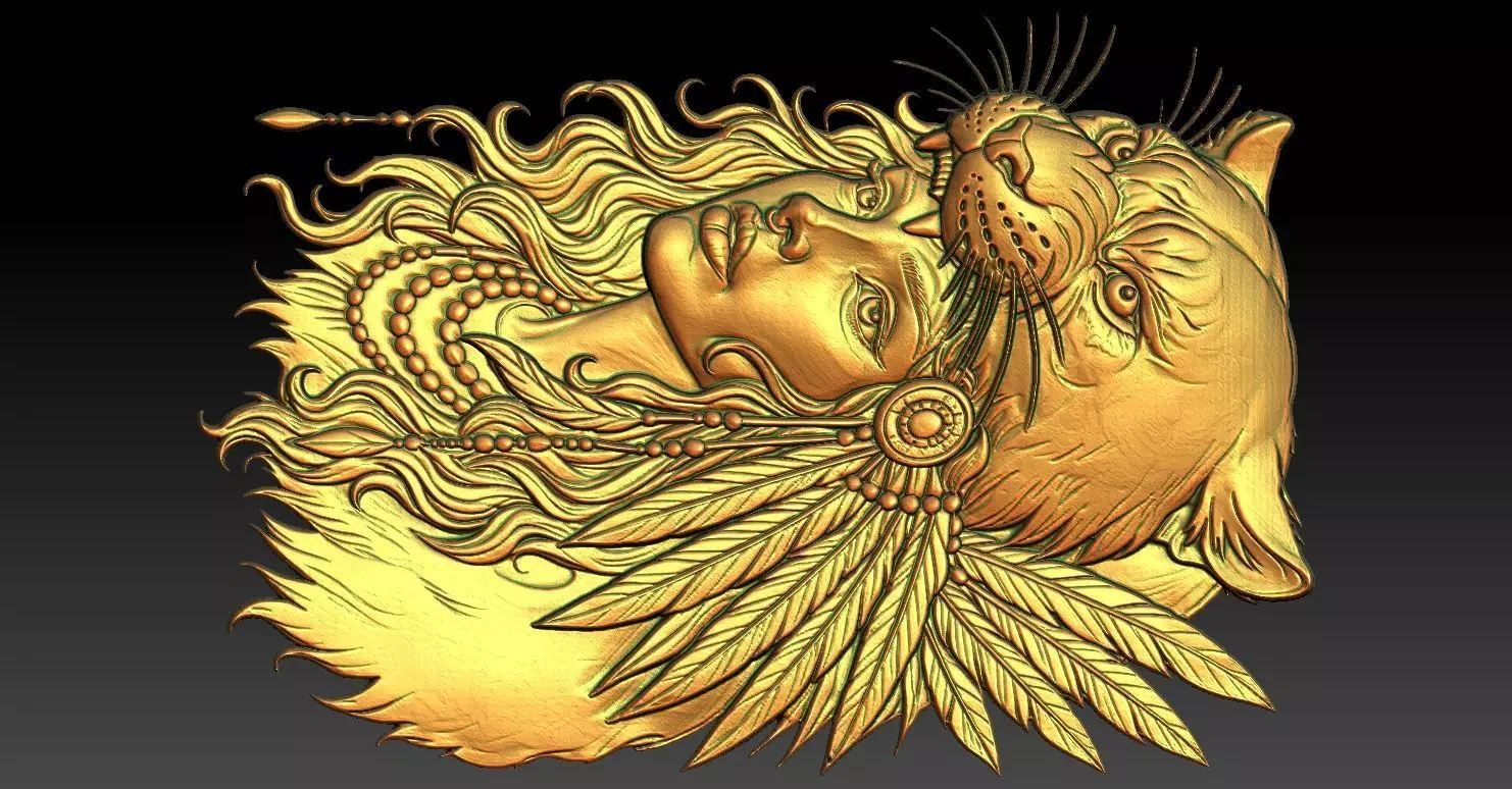 1 panther and girl CNC Relief Model 3D print model