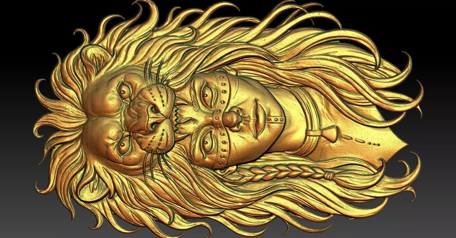 1 girl and lion head CNC Relief Model 3D print model