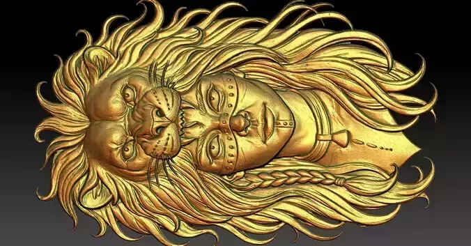 1 girl and lion head CNC Relief Model
