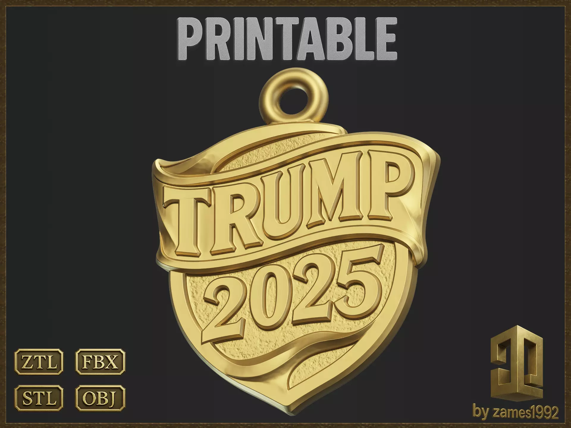 Trump 2025 Shield Pendant 3D print model