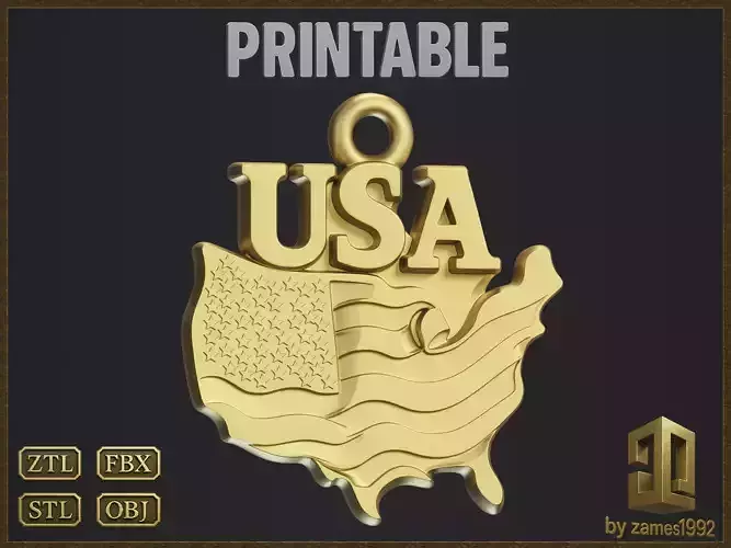USA Flag Map Pendant 3D print model
