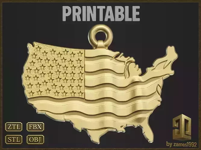 USA Flag Map Pendant  3D print model