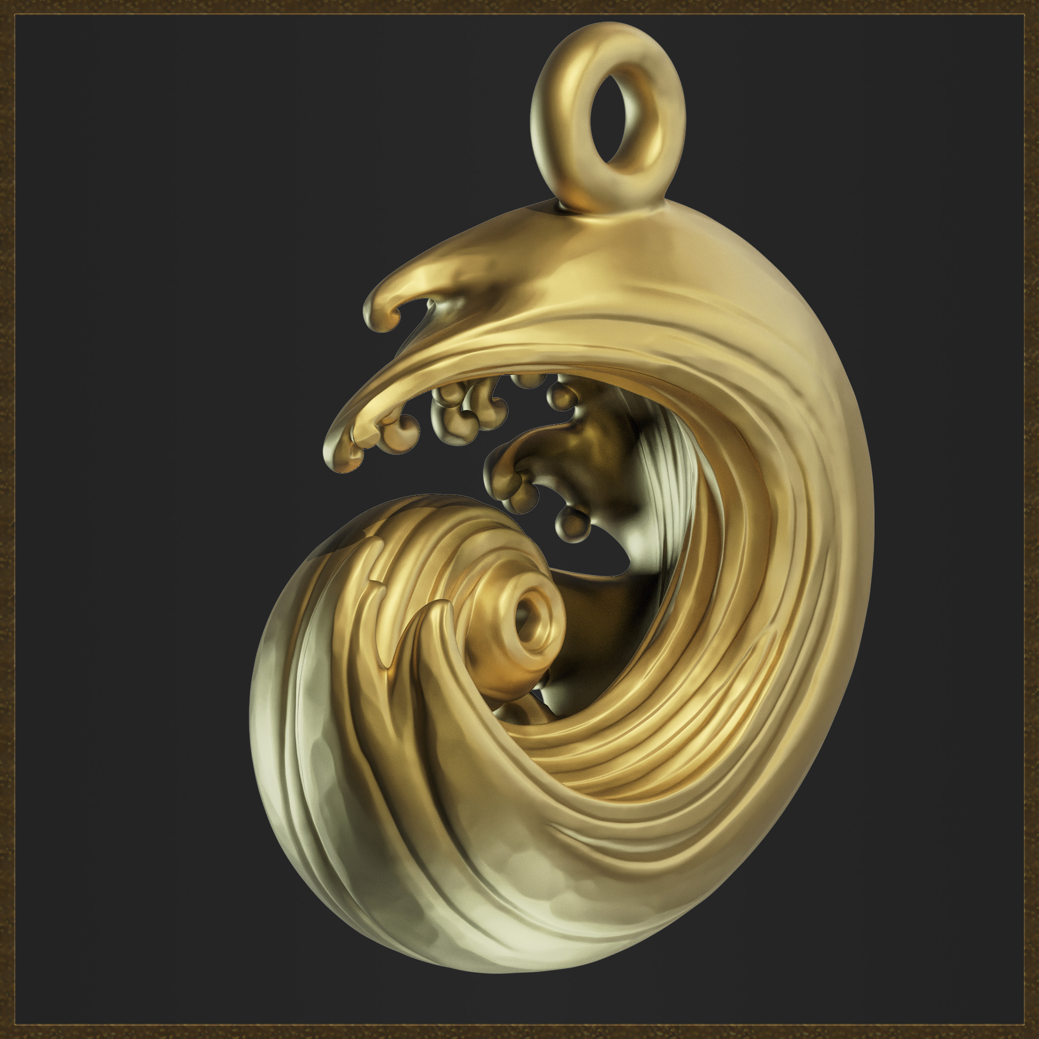 Ocean Wave Pendant - Elegant Swirl 3D print model_6