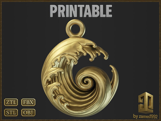 Ocean Wave Pendant - Elegant Swirl 3D print model