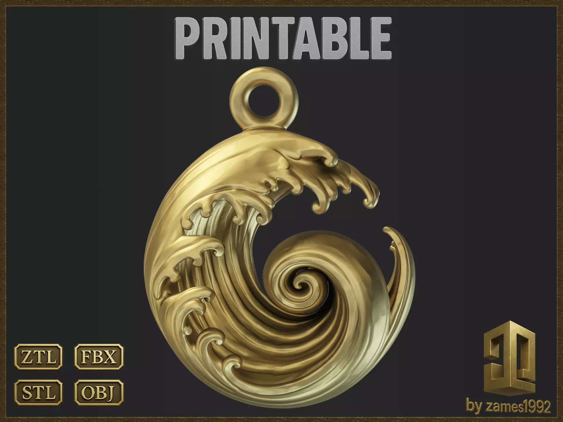 Ocean Wave Pendant - Elegant Swirl 3D print model_0